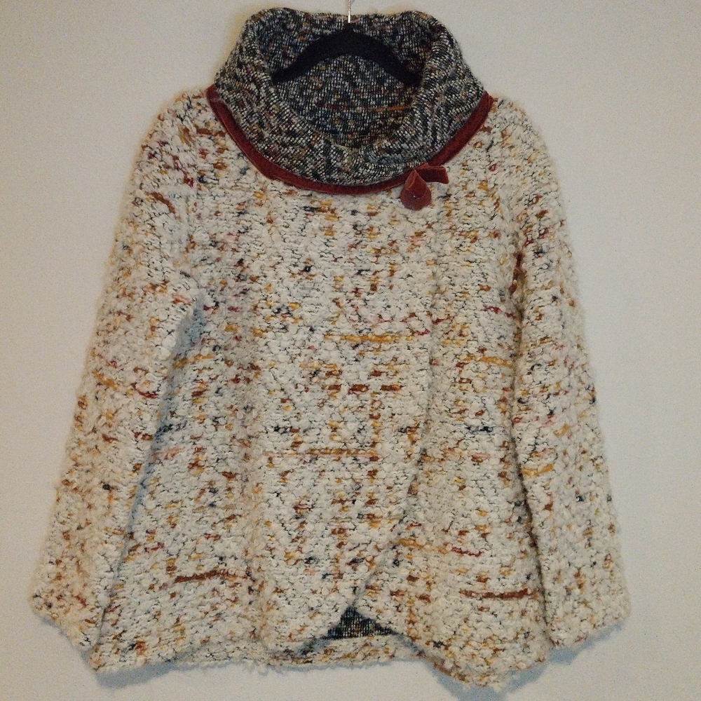 Maria Sole Made in Italy Wool Blend Cowl Neck Swing Cardigan